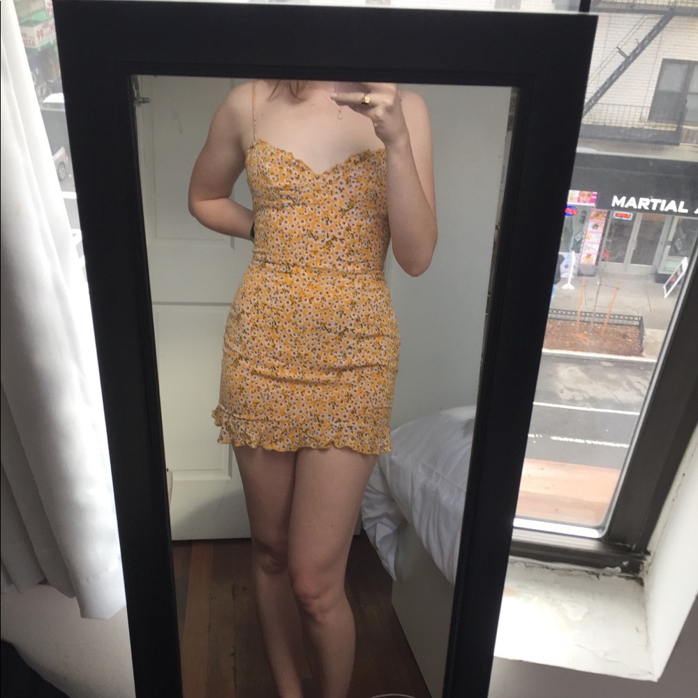 Super Down Yellow Strappy Mini Dress